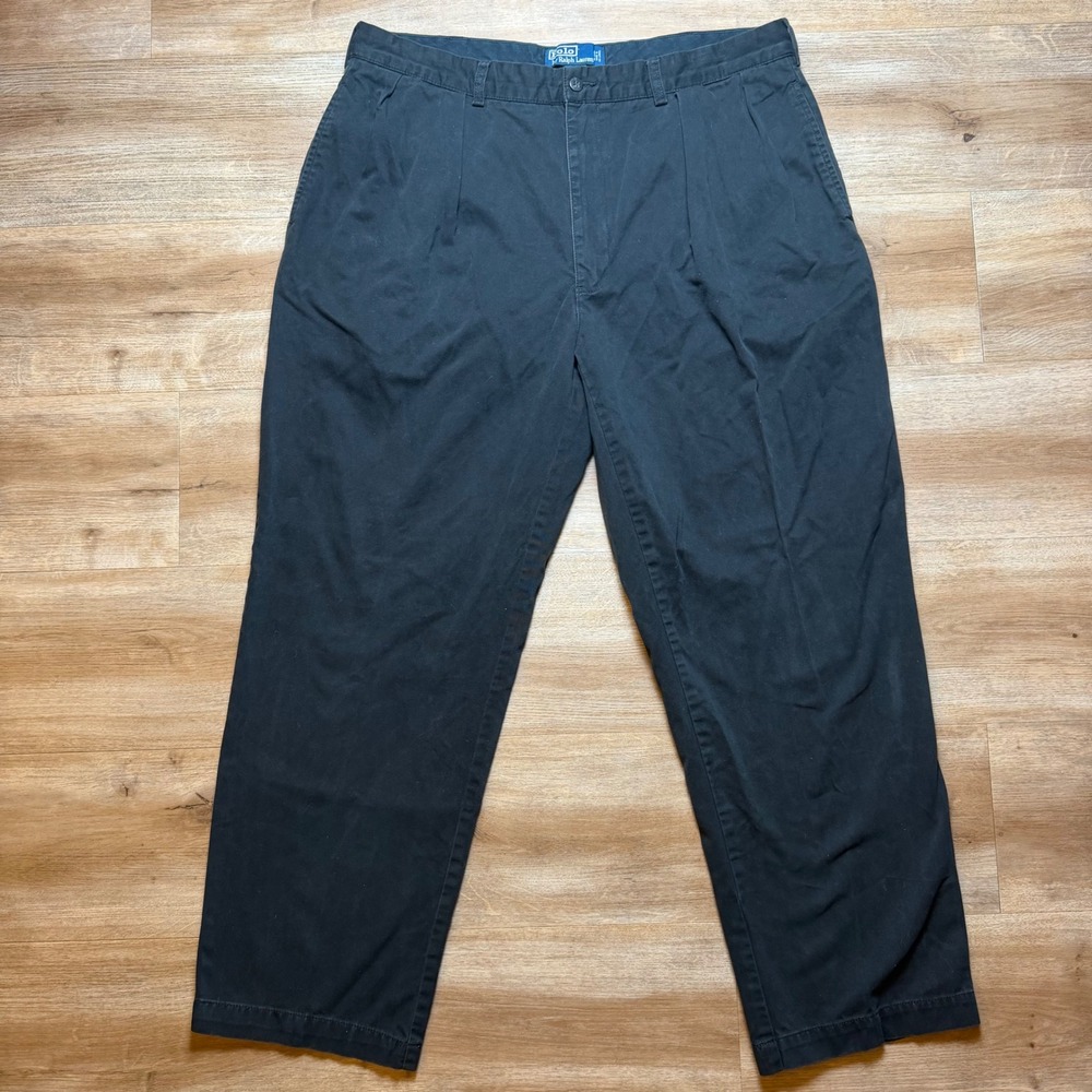Vintage Polo Ralph Lauren Andrew Pant Men 38x30 (Fits 36x29) Black Pleated Chino